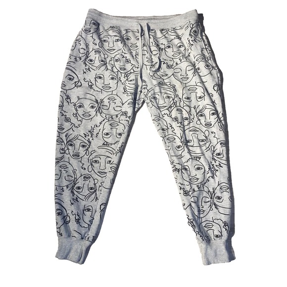 Maya Angelou Pants - Maya Angelou Gray Womens Face Art Elastic Waist Casualwear Jogger Pants Size XXL